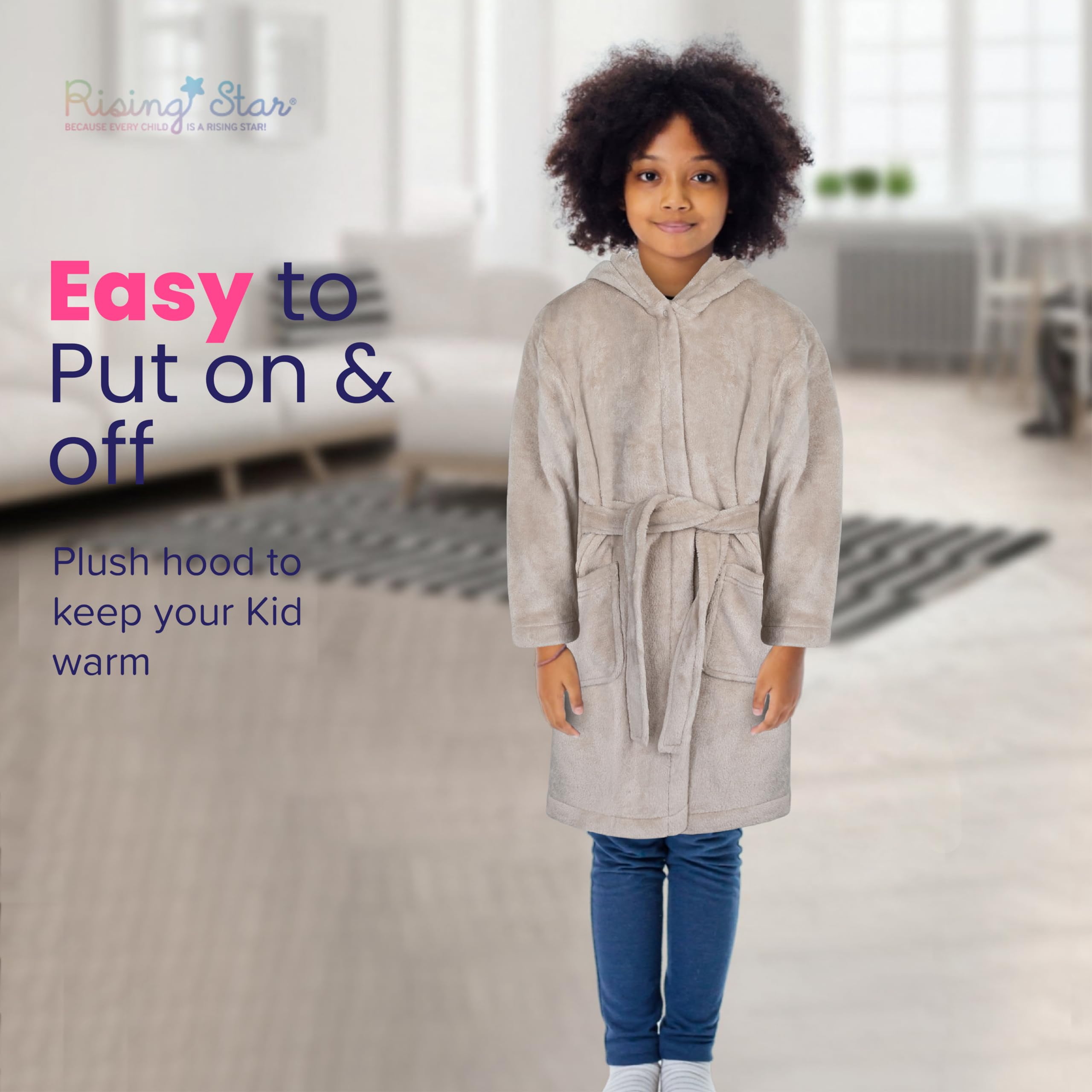 Rising Star Bata de baño de felpa suave con capucha para niños y niñas, regalo de unicornio, para niñas grandes (talla 3T - 8)