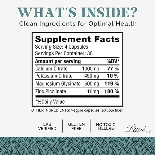 Miniatura 5 de Lavi MD Suplemento de potasio, magnesio, zinc y calcio, apoyo premium para la salud ósea y muscular, promueve una absorción óptima de calcio,