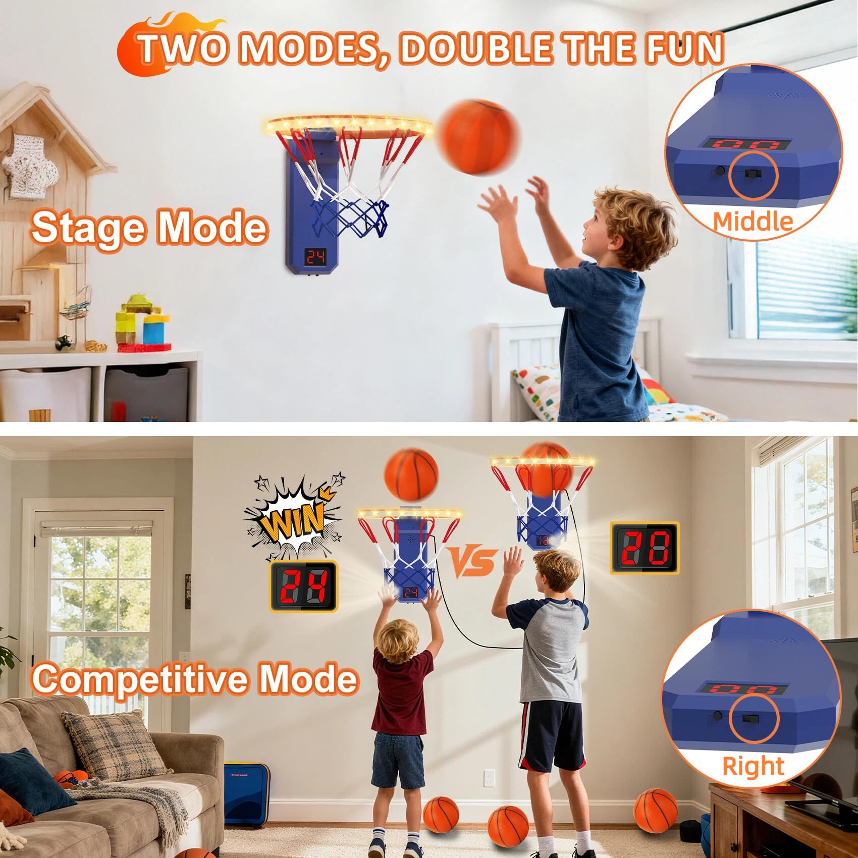 VATOS Canestro Per Ragazze Indoor, Canestro Telecomandato Rosa Con Tabellone Elettronico Mini Set Di Canestri A Led Regali Di Compleanno Per Bambini E Bambine Di 3 4 5 6 7 Anni 0 1