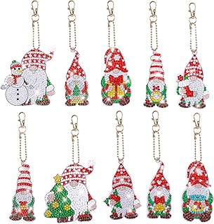 clothmile 10 Pcs Christmas Gnomee Diamond Painting Keychains Kit Xmas Diamond Painting 5D DIY Christmas Snowman Santa Diamond Art Painting Keychain Rhinestone Painting Kit Gnome for Beginners Kid