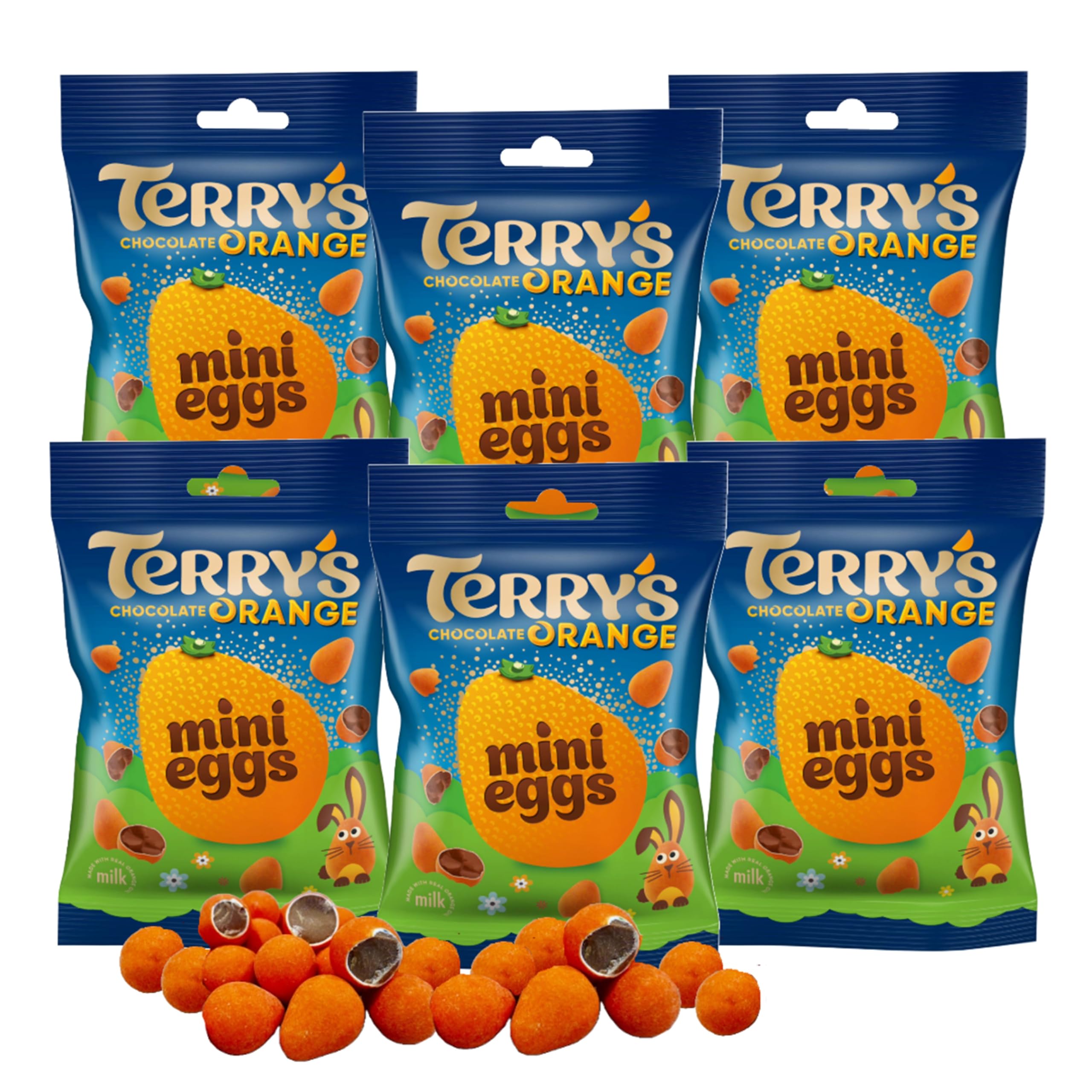 TOPLINE Easter Mini Eggs Chocolate Bulk - Pack of 6 x 80g Terry's Crispy Orange Milk Bags with Topline Card. Gift for Egg Hunt, Hamper or Cake Decorations