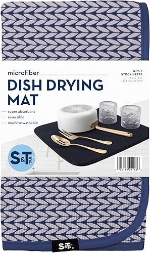 Miniatura 151 de S&T INC. Tapete de microfibra para secado de platos, reversible y absorbente para cocina, de 16 x 18 pulgadas, color negro