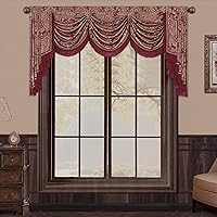 Vista 11 de Loom and Mill Cenefas de cascada de lujo para ventanas, elegantes cenefas de cortina de jacquard gruesas con borlas para sala de estar, decoraciones