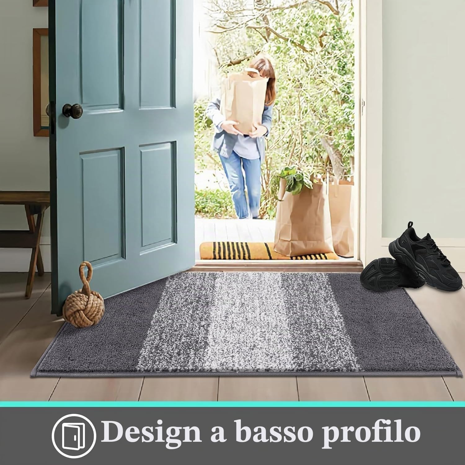 SHACOS Zerbino Ingresso Interno Antiscivolo, Tappeto Ingresso Lavabile In Lavatrice, Tappeto Bagno Interno Microfibra, Tappeto Esterno Rimozione Della Polvere, Grigio, 80 x 150 cm