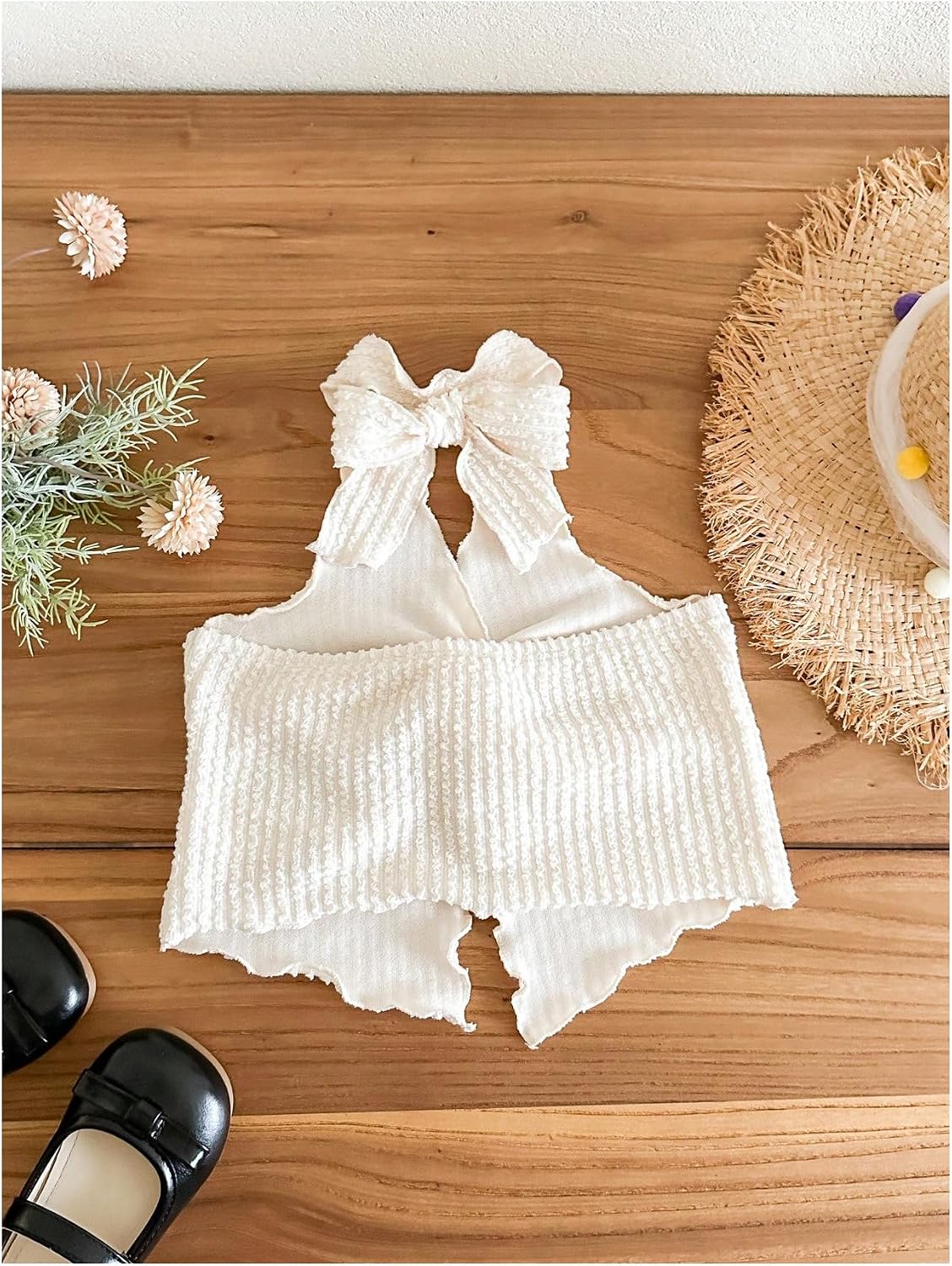 SHENHE Girl's Summer Halter Top Twist Front Sleeveless Textured Slit Cute Beach Vacation Tank