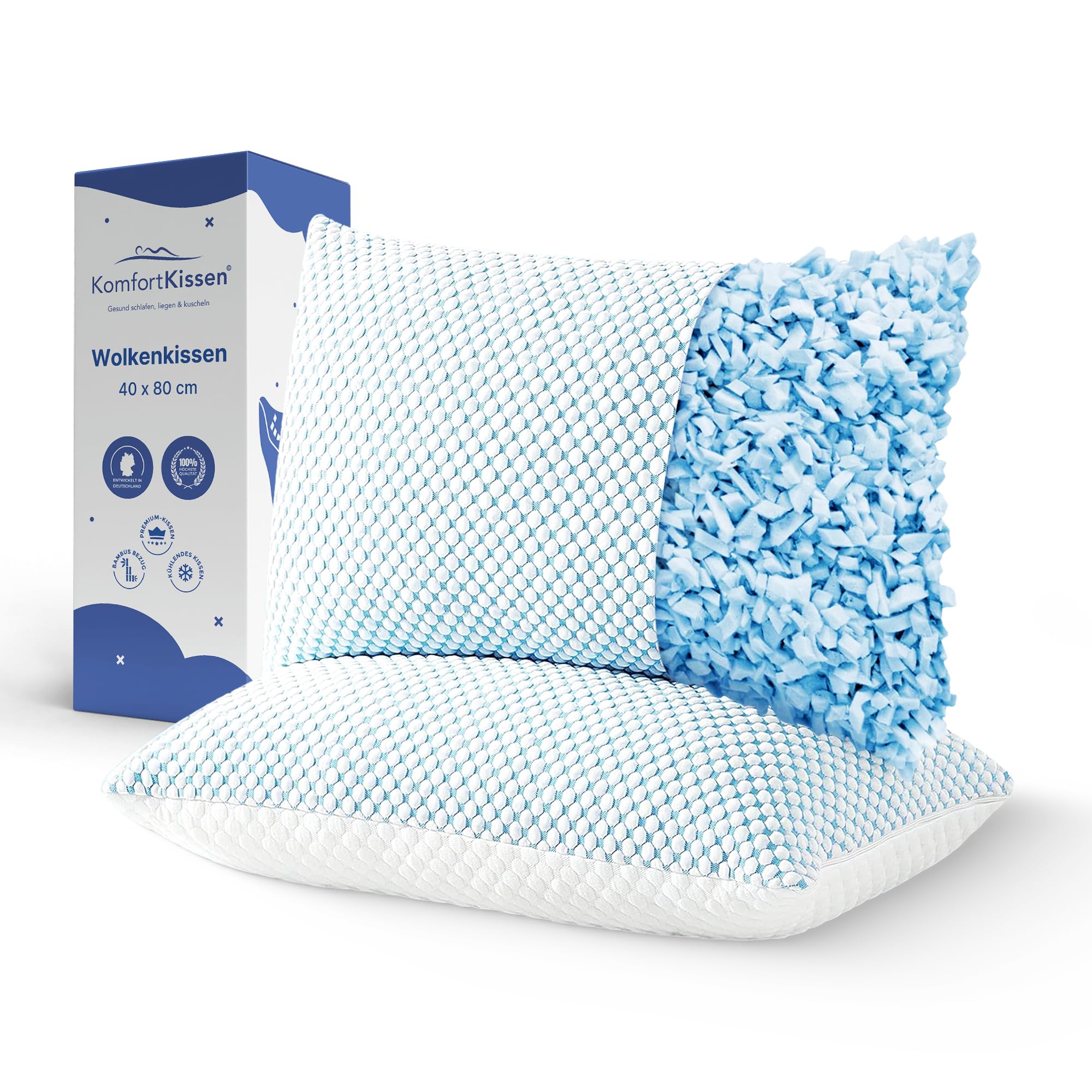 MKS Memory Foam Pillows, Set of 2, 70 x 50 cm, Adjustable Model, Suitable for Back, Side and Stomach Sleepers, Crushed Memory Foam Wool Pillow