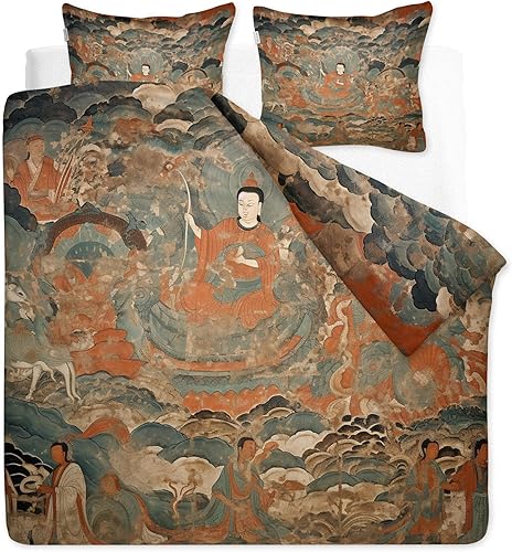 Funda de edredón china tamaño King  Juego de cama vintage y funda de edredón de verano refrescante de 3 piezas, microfibra súper suave decoración de