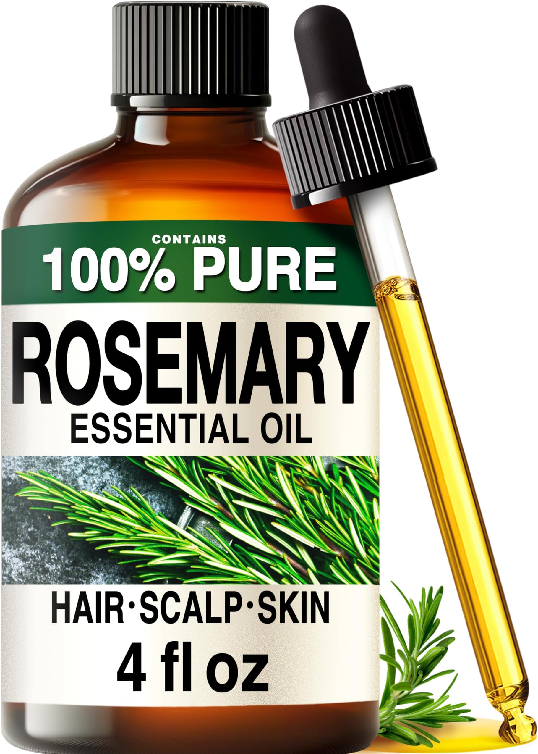 Rosemary Oil for Hair - 100% Natural Rosemary Hair Oil - Rosemary for Skin, Diffuser & Aromatherapy - Soap Making & DIY (4 Fl Oz).