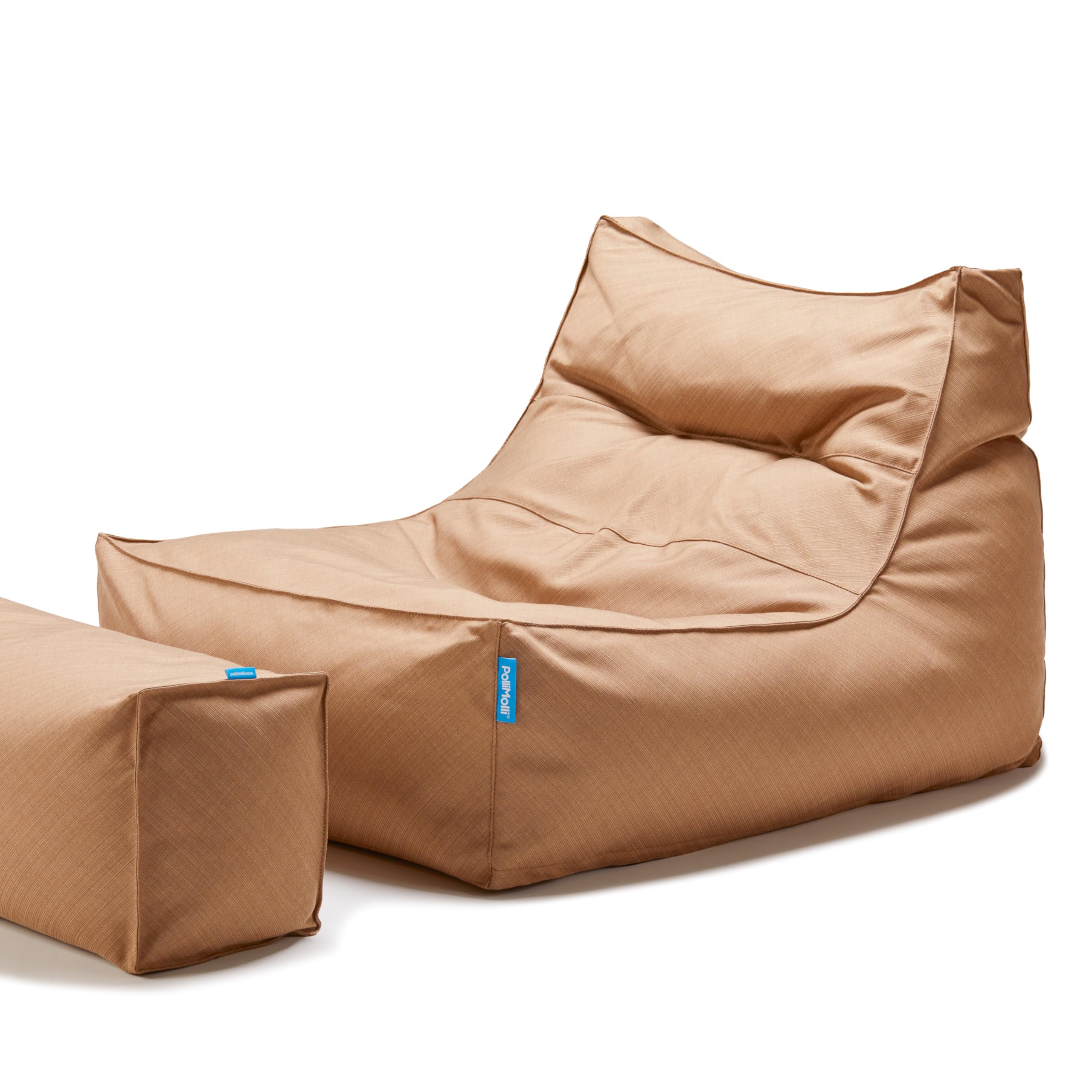 PolliMolli Bean Bag 607R in & Outdoor with Footstool (Cover Only, No Filler) - Removable, Washable, Weatherproof Outdoor Fabric (Monaco Brick)