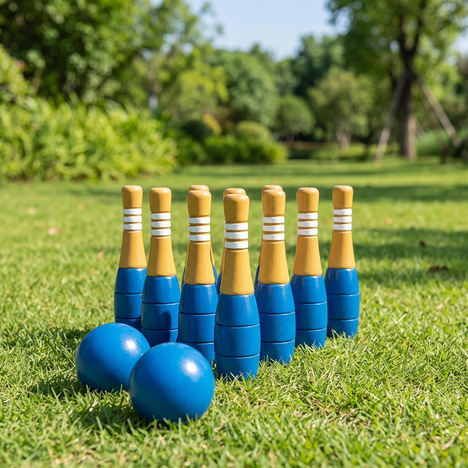 F Fityle Juego de para Niños Set Infantil de Boliche Madera Maciza Pinos y Bola Diseño Tradicional Apariencia Atractiva Favorece la Motricidad y la
