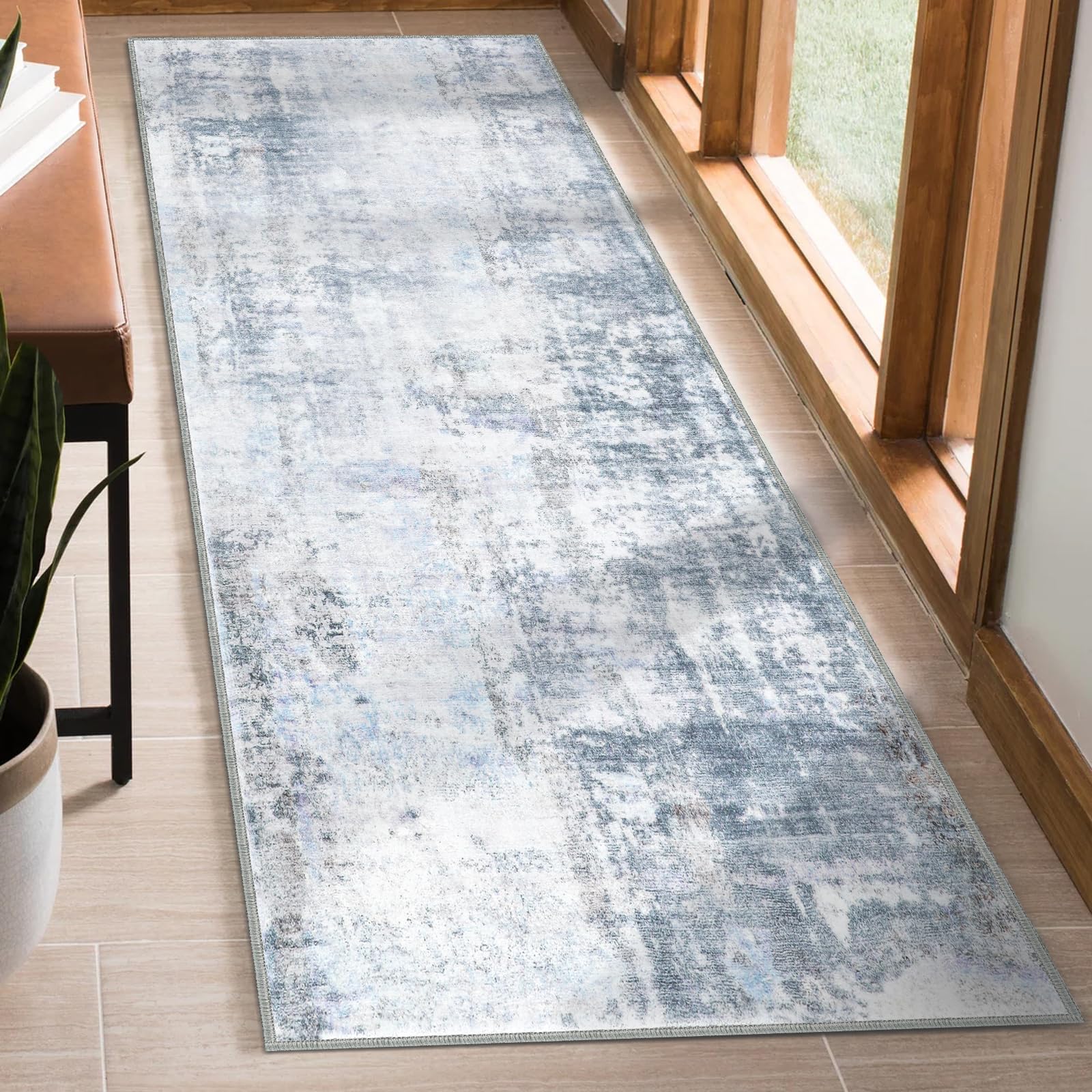 Hallways Runner Rug, 2x8 Washable Runner Rug Non Skid Runner Rugs for Kitchen with Rubber Backing, Abstract Print Floor Carpet Runner for Entryway
