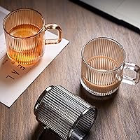 Vista 6 de Taza de café de vidrio para café expreso de 12 onzas con rayas verticales clásicas, tazas de té de vidrio, vasos transparentes para café con leche