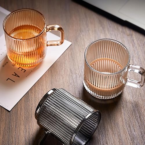 Miniatura 6 de Taza de café de vidrio para café expreso de 12 onzas con rayas verticales clásicas, tazas de té de vidrio, vasos transparentes para café con leche,