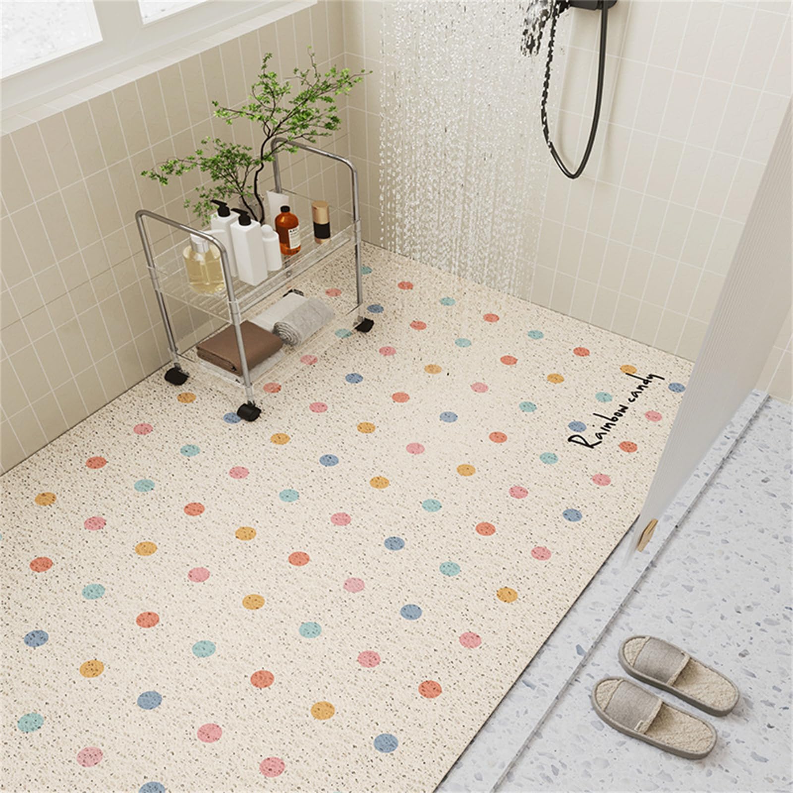 Mateju Duschmatte rutschfest, PVC-Luffa Duschmatte Schnell Trocknend Weich Komfort Sicherheits Badematte Antirutschmatte Dusche für Badewanne und Nassbereiche (Bunte Punkte,120x120cm)