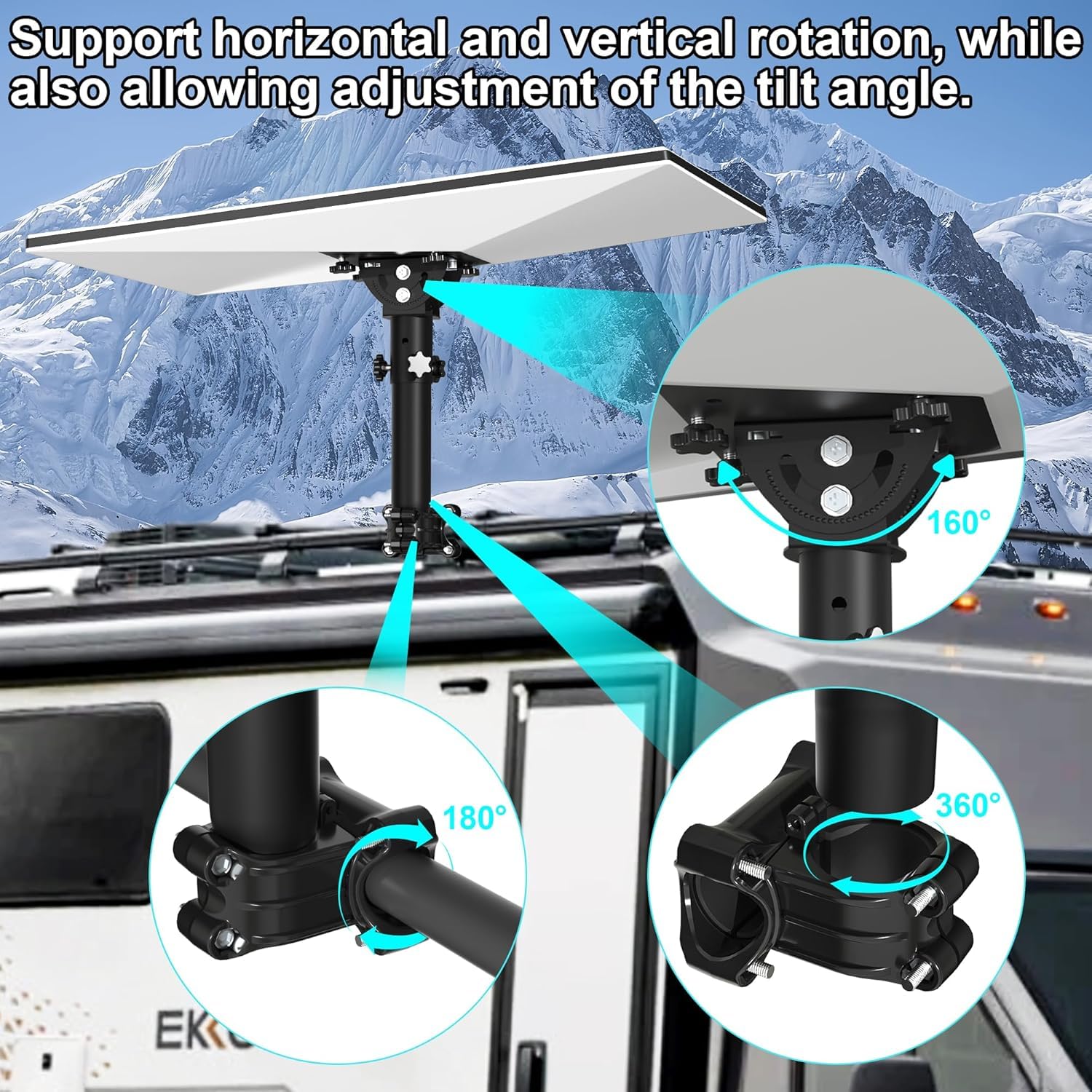 Supporto Starlink Gen 3 per RV con Scala, Adattatore per Tubo V3 Regolabile a 160°, Kit di Montaggio Starlink per Auto, SUV, Yacht, Staffa di Fissaggio per Palo (Adatto per Pali da 0,9-1,1")