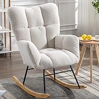 Vista 16 de Silla mecedora moderna para cuarto de bebé, silla deslizadora tapizada con respaldo alto, sillón de acento mecedor con patas de madera maciza
