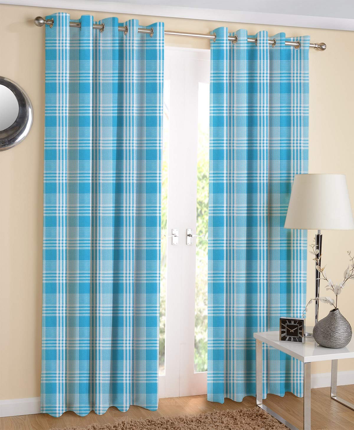 AIRWILL Cotton Handloom Self Checked Weaved Door Curtains 4x7ft Sized, Blue - Pack of 2 Pieces-image-21