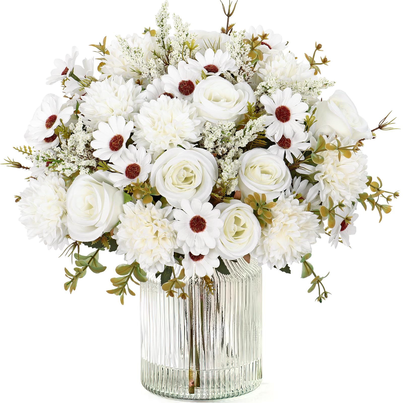 MEIVINES Künstliche Blumen 2 Bündel künstliche Rosen Gänseblümchen Blumenstrauß Fake Blumen Seidenrose Blumensträuße für Hochzeit Partei Heim Küche Dekor