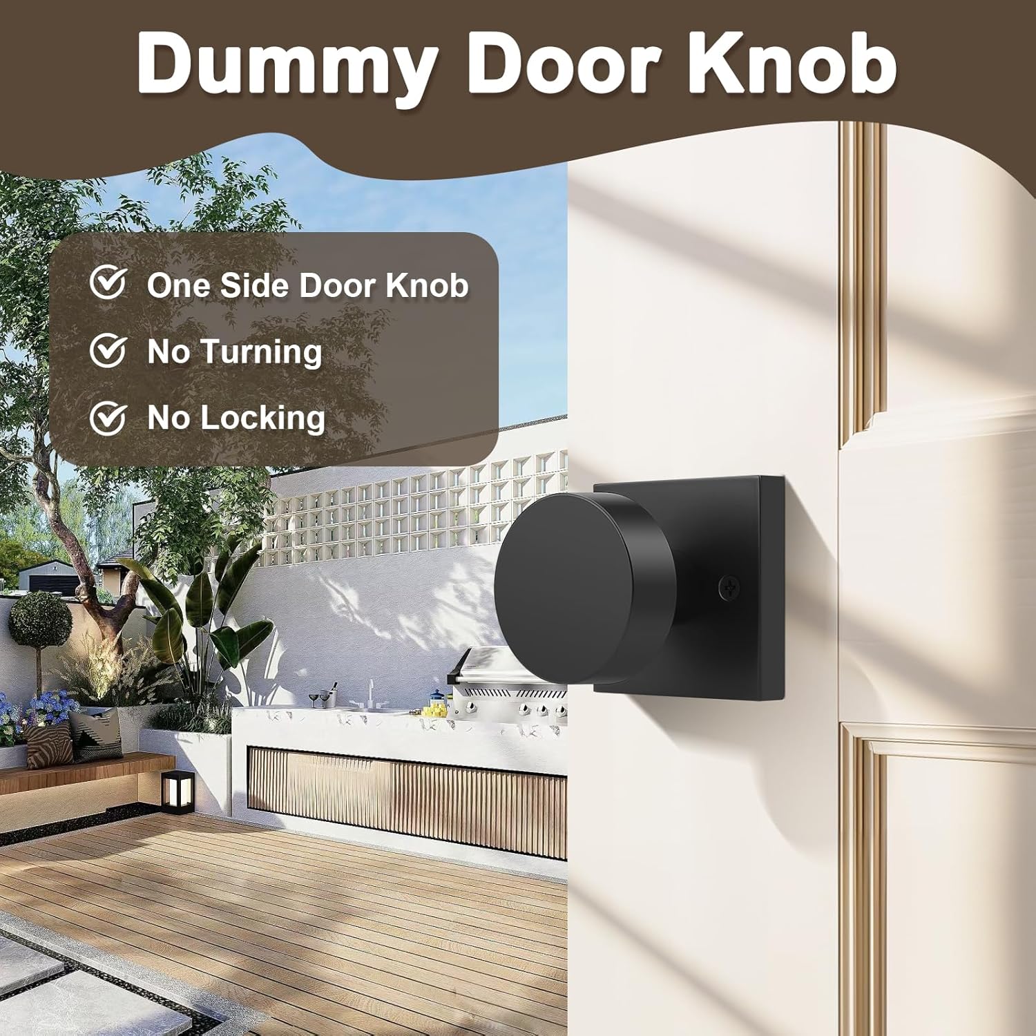 Probrico 6 Pack Black Dummy Door Knobs, Half Dummy Door Handles, One Side Dummy Doorknobs on Square Rose, Keyless Door Knobs no Lock