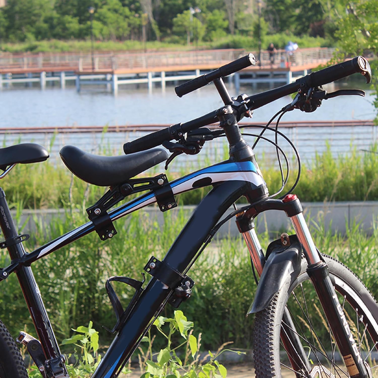 Kids Bike Seat, Front Mounted Child Bike Seat with Foldable Foot Pedals and Non Slip Handlebar, Detachable Cycling Attachment for Kids