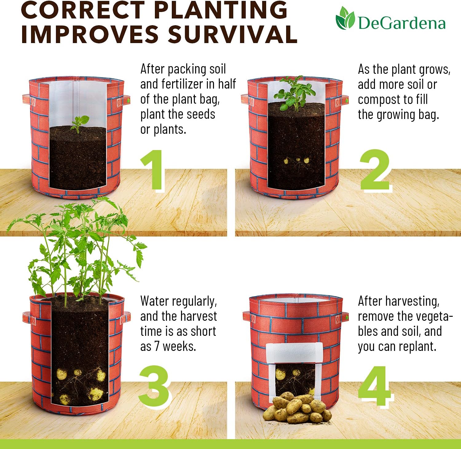 DeGardena Garden Pots Grow Bag - Charity Donations - Potato Grow Bag - Aeration Container with Sturdy Handles and Visualization Window - High Capacity & Durable - Plant Grow Bags (2-Pack) : Patio, Lawn & Garden