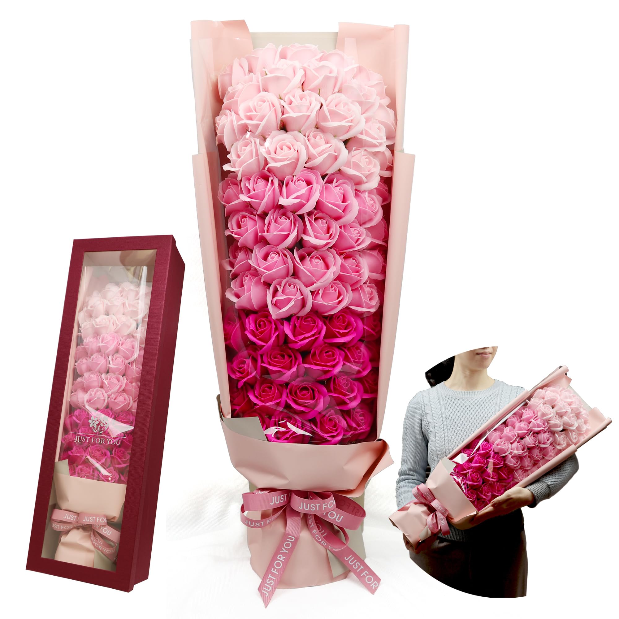 36本濃い薄いピンクバラブーケプレゼント お祝い 枯れない花 永生薔薇特別な人へ Amazon｜還暦祝い プレゼントソープフラワー『枯れない薔薇 60本