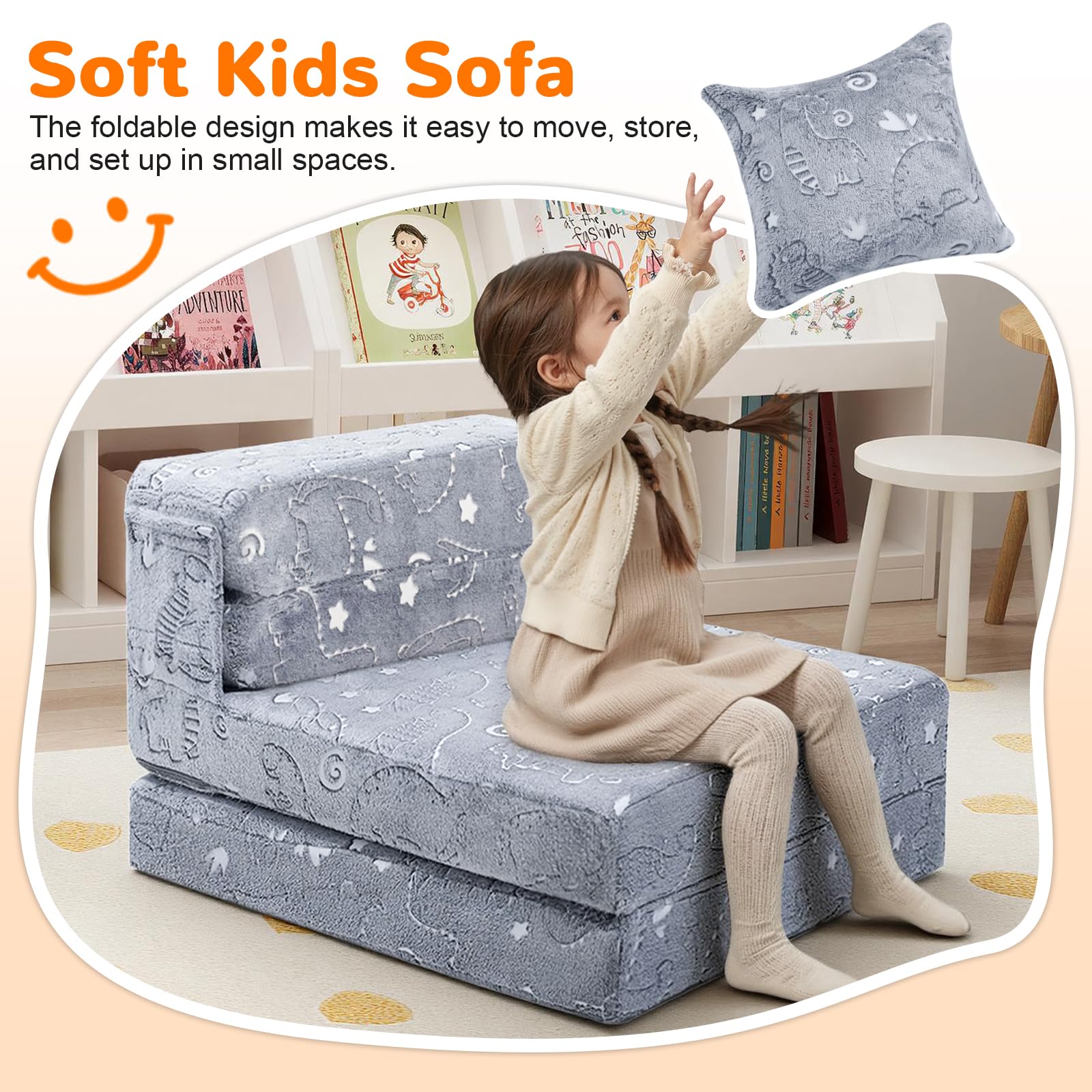 MeMoreCool Divano letto per bambini, materasso da pavimento per bambini che si illumina al buio, divano modulare per bambini, divano pieghevole futon convertibile, materasso pieghevole per stanza dei