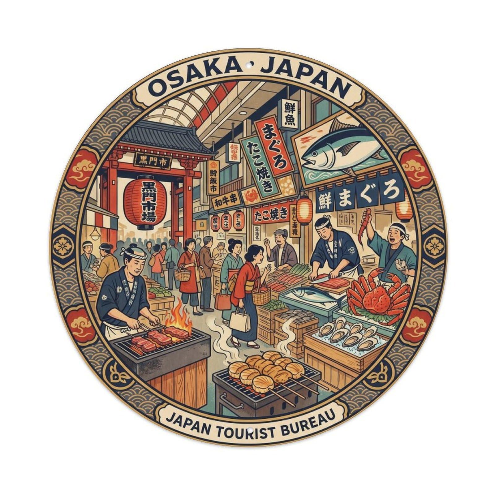 Osaka Kuromon Market Seafood Street Food Cafe Metal Tin Sign