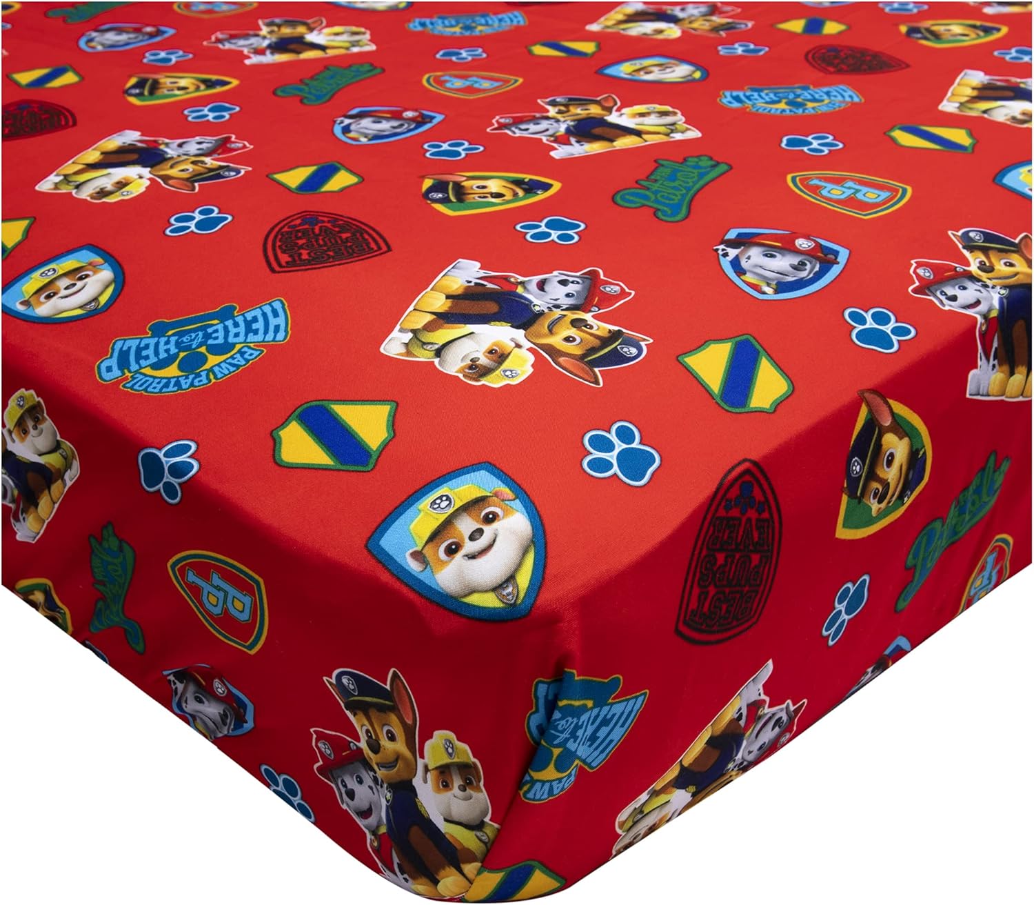 Paw Patrol Sheet Set - Fits Toddler Bed or Crib Mattress - Fitted Sheet and Reversible Pillowcase, Red 2 Piece Sheet Set Red/All Pups to Help