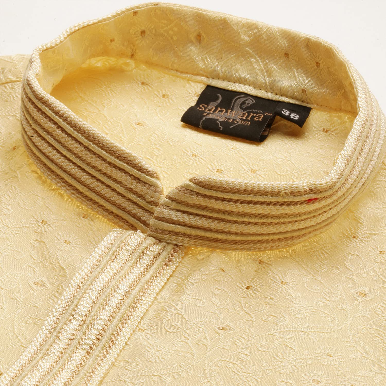 Sanwara Men's Cream Woven Long Sleeve Art Silk Elegant Kurta_SK_948_XL 4
