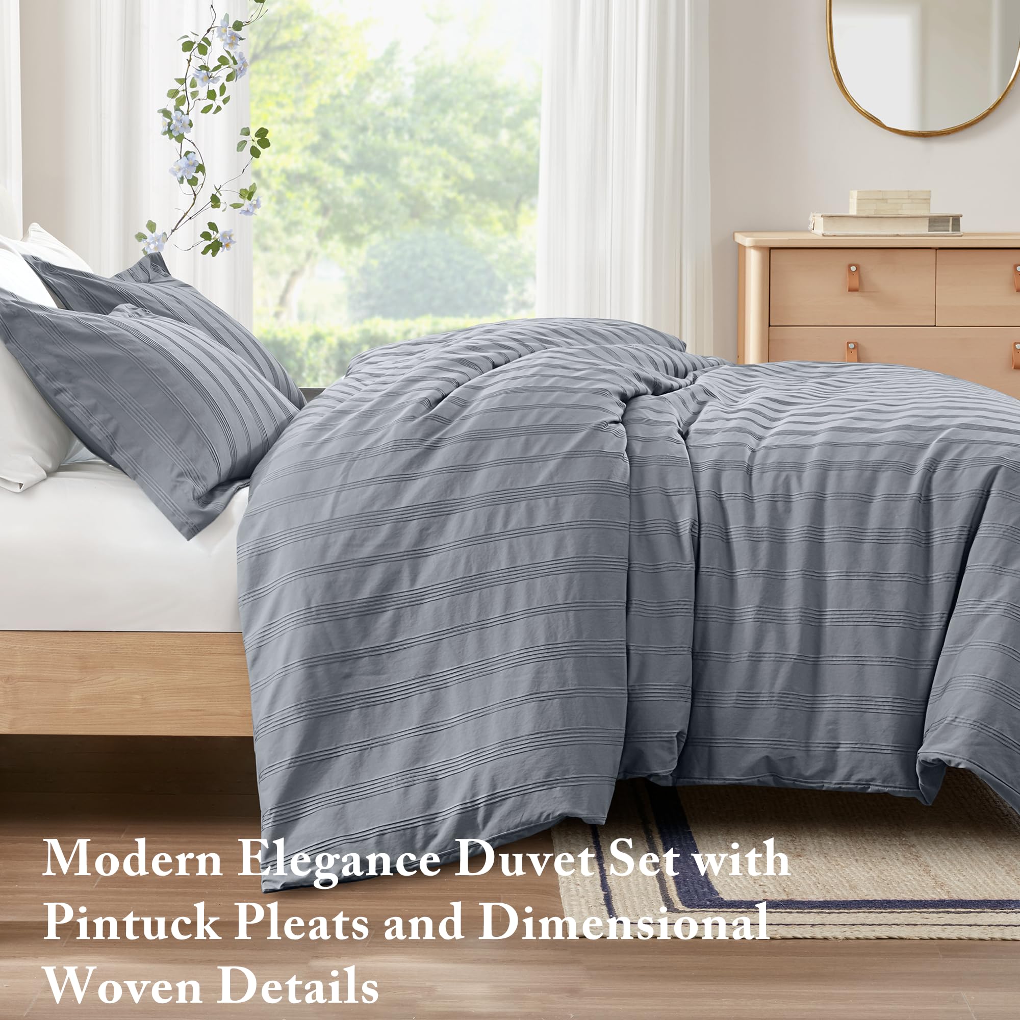 Madison Park Essentials Queen Duvet Cover Set - Reversible Striped Jacquard, 3-Piece, White Modern Bedding - View #3