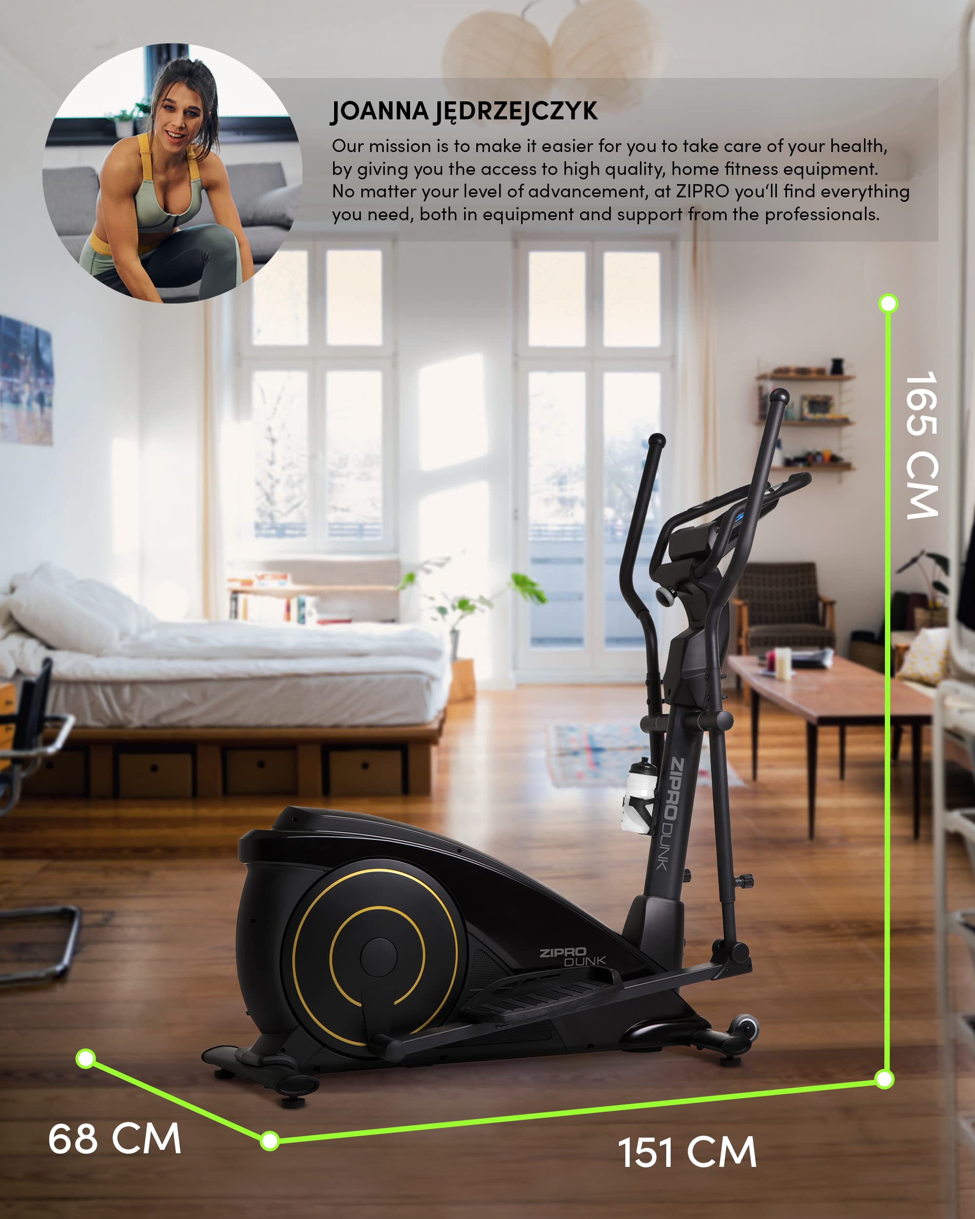 Zipro Crosstrainer Dunk, Ellittico fino a 150 kg, Attrezzo cardio per la casa, Macchina da allenamento cardio, Ellittica, Cyclette, 16 livelli di resistenza