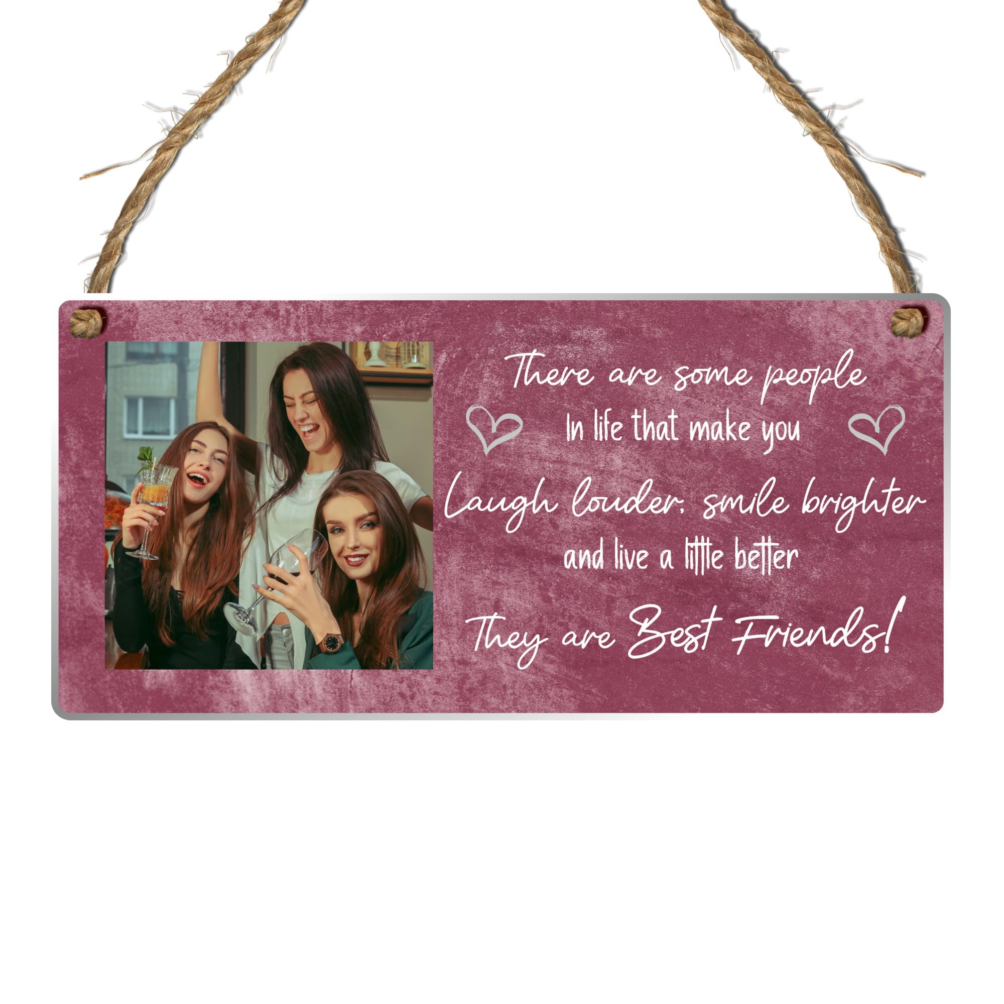 Personalised "Best Friends Make Life Brighter" Plaque with Custom Photo | MDF or Acrylic Hanging Sign for Friendship Gifts | Heartfelt Keepsake for Besties (Mauve, Acrylic Indoor & Outdoor Use)
