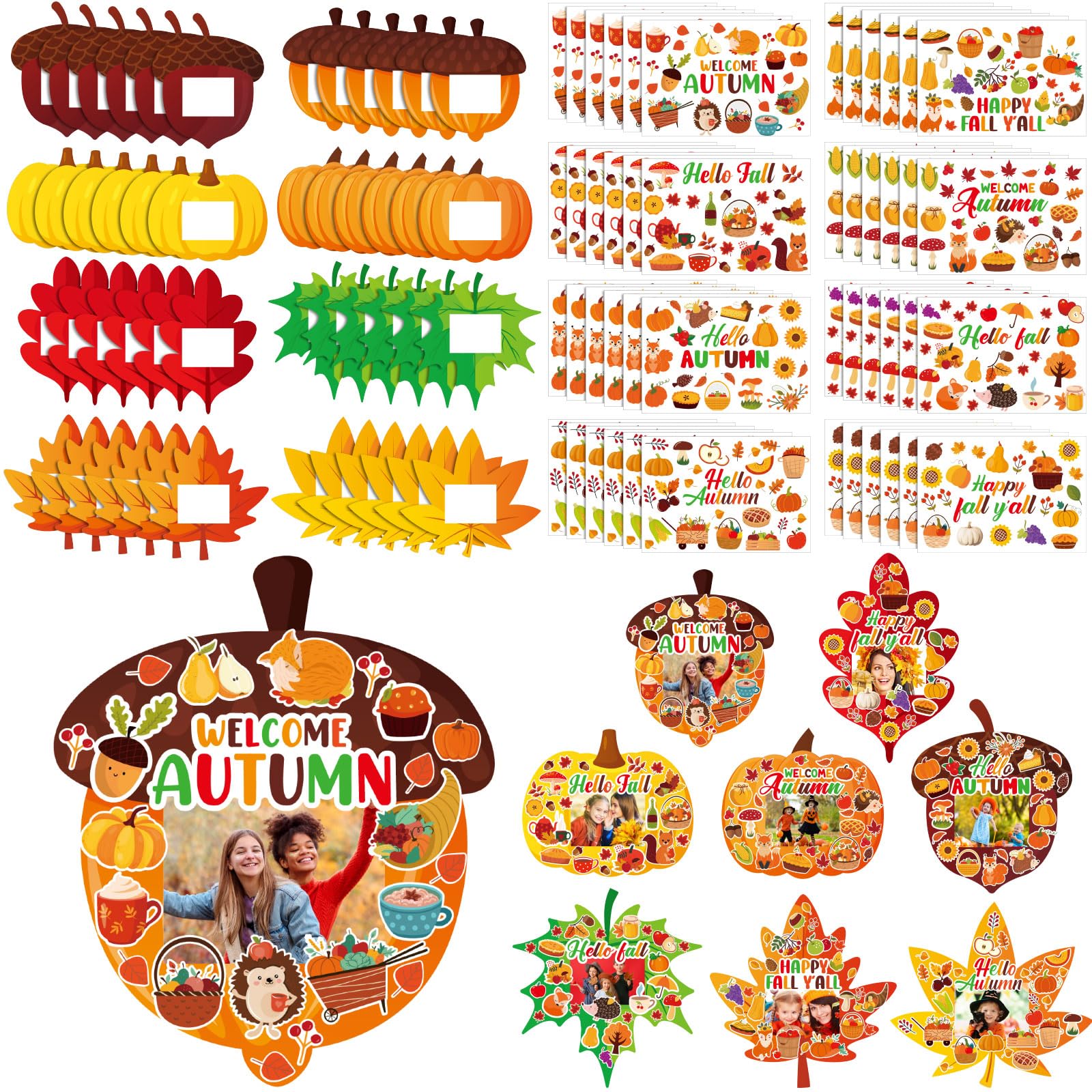 48 Packs Thanksgiving Picture Frame Craft Kits Fall DIY Photo Frame with Stickers Make Your Own Picture Craft for Thanksgiving Autumn Home Classroom Decor