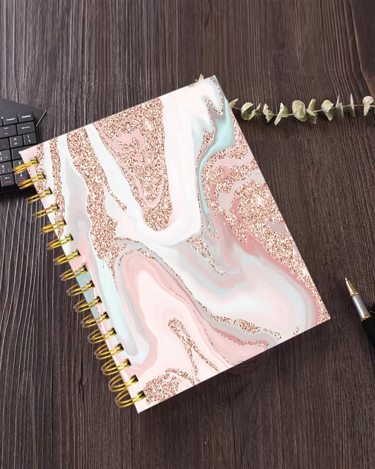 iampanda Spiral Journal Notebook,Strong Twin-Wire Binding with Premium Paper for Girl Women,60 Sheets A5 College Ruled Notebook/Journal,Perfect for School Office Home Gifts,Modern Rose Gold Glitter - Image 5