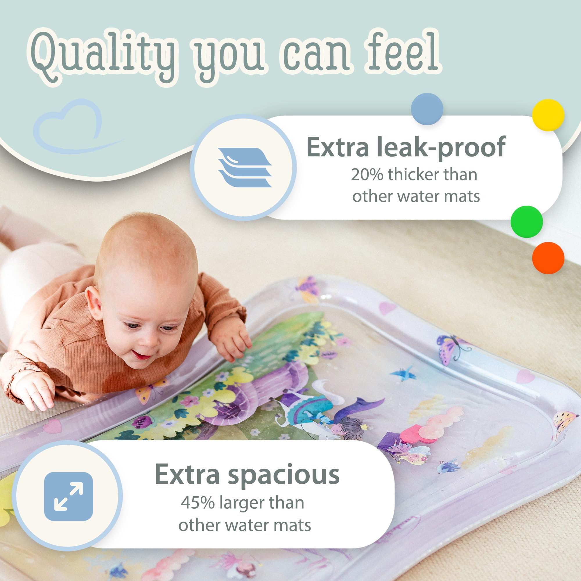 Mata wodna XXL TummyTime od Freudeskind – Nadmuchiwana mata do zabawy dla niemowląt – od 0-36 miesięcy – Sensoryczna mata Montessori – Zabawka na czas leżenia na brzuszku