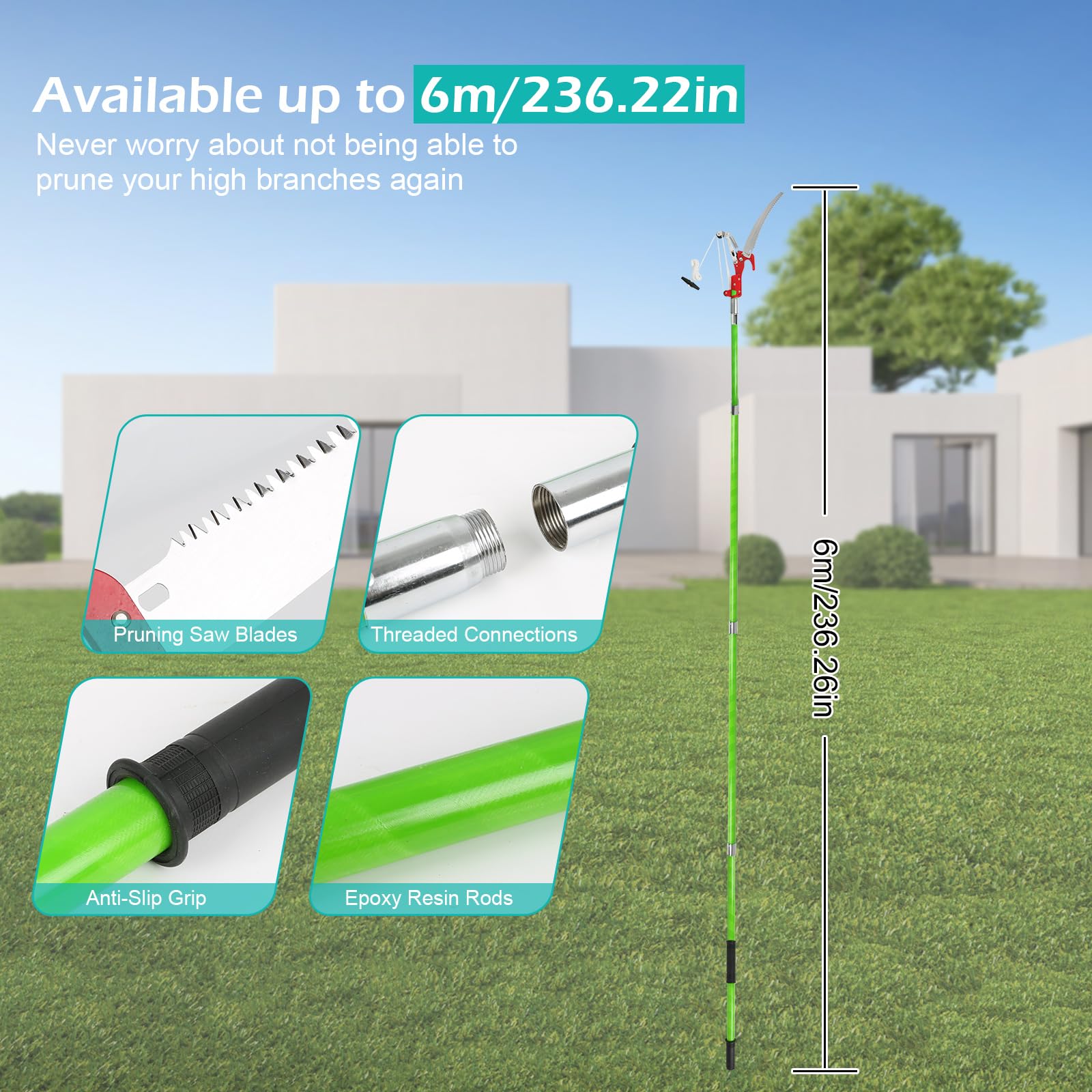 kyaoayo takkenzaag met telescoopsteel, 6 m, telescopische takkenzaag, instelbare lengte, boomzaag, tuingereedschapsset, hoogbereikbare stang met draagtas, voor bosbouw, YHNGBBD-12