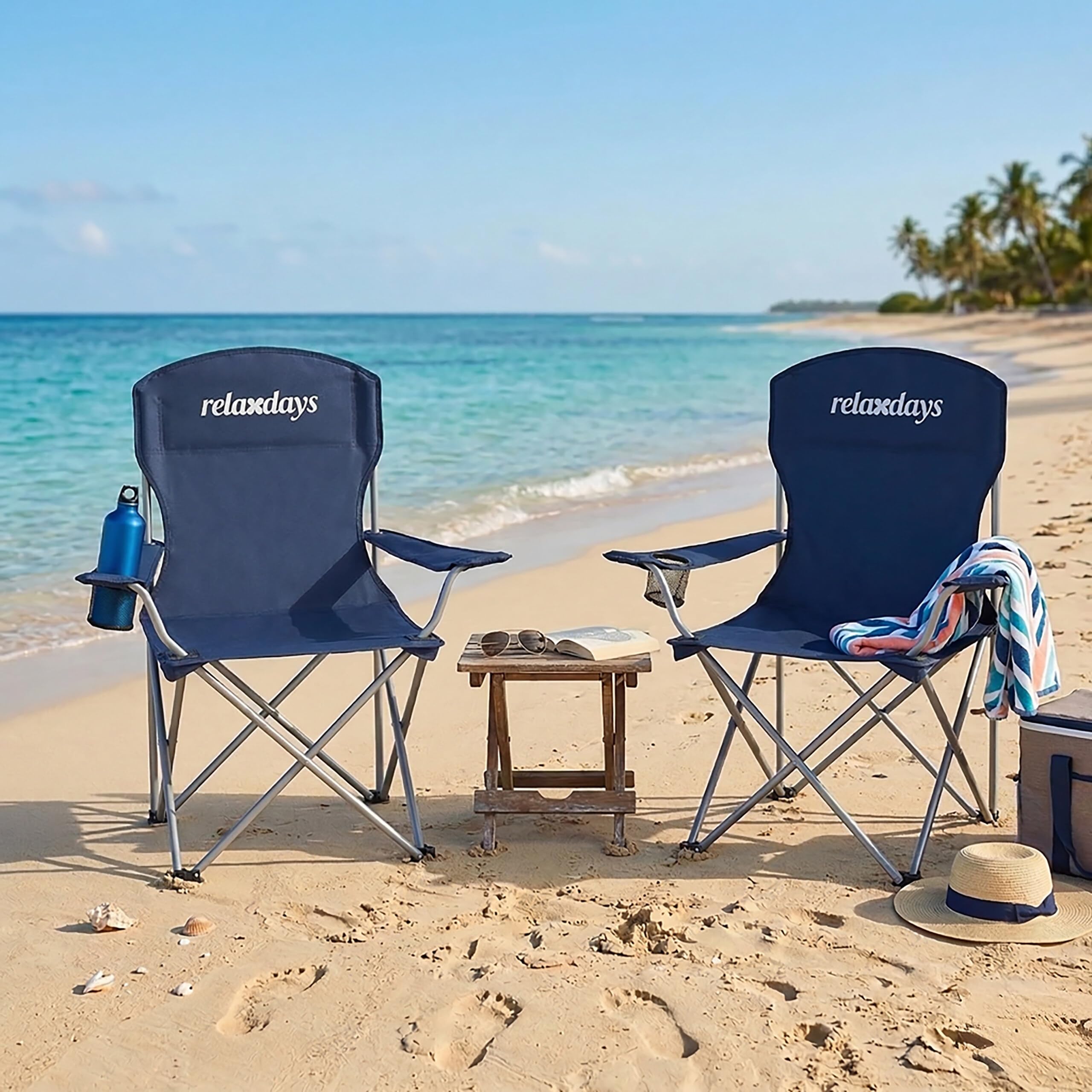Relaxdays Sedie da Campeggio, Set 2pz, Pieghevoli, Borsa, portabevande, 150 kg, Poliestere, Blu