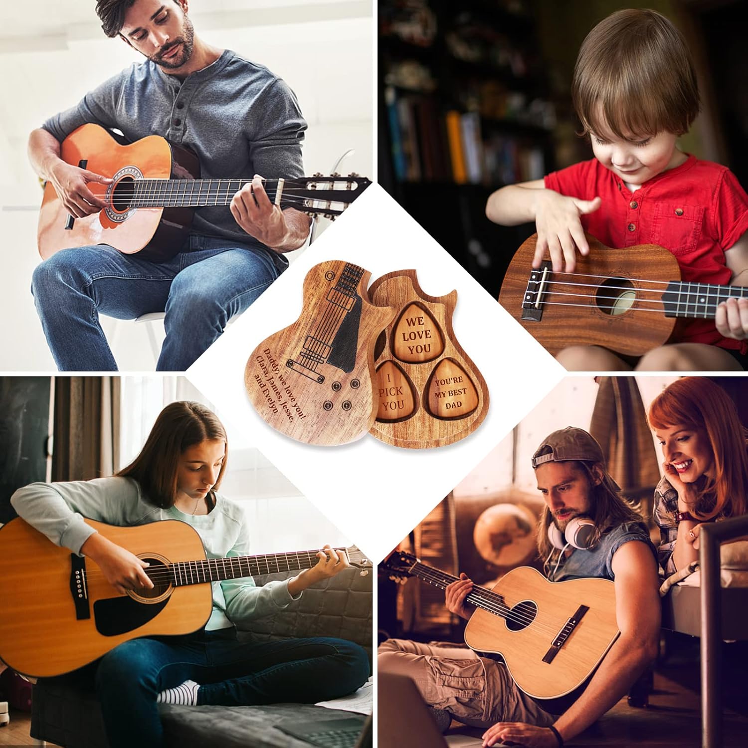 Personalized Wooden Guitar Picks Custom Text Guitar Pick Holder Pick Case Gift for Boyfriend&Any Musician (Style 2)