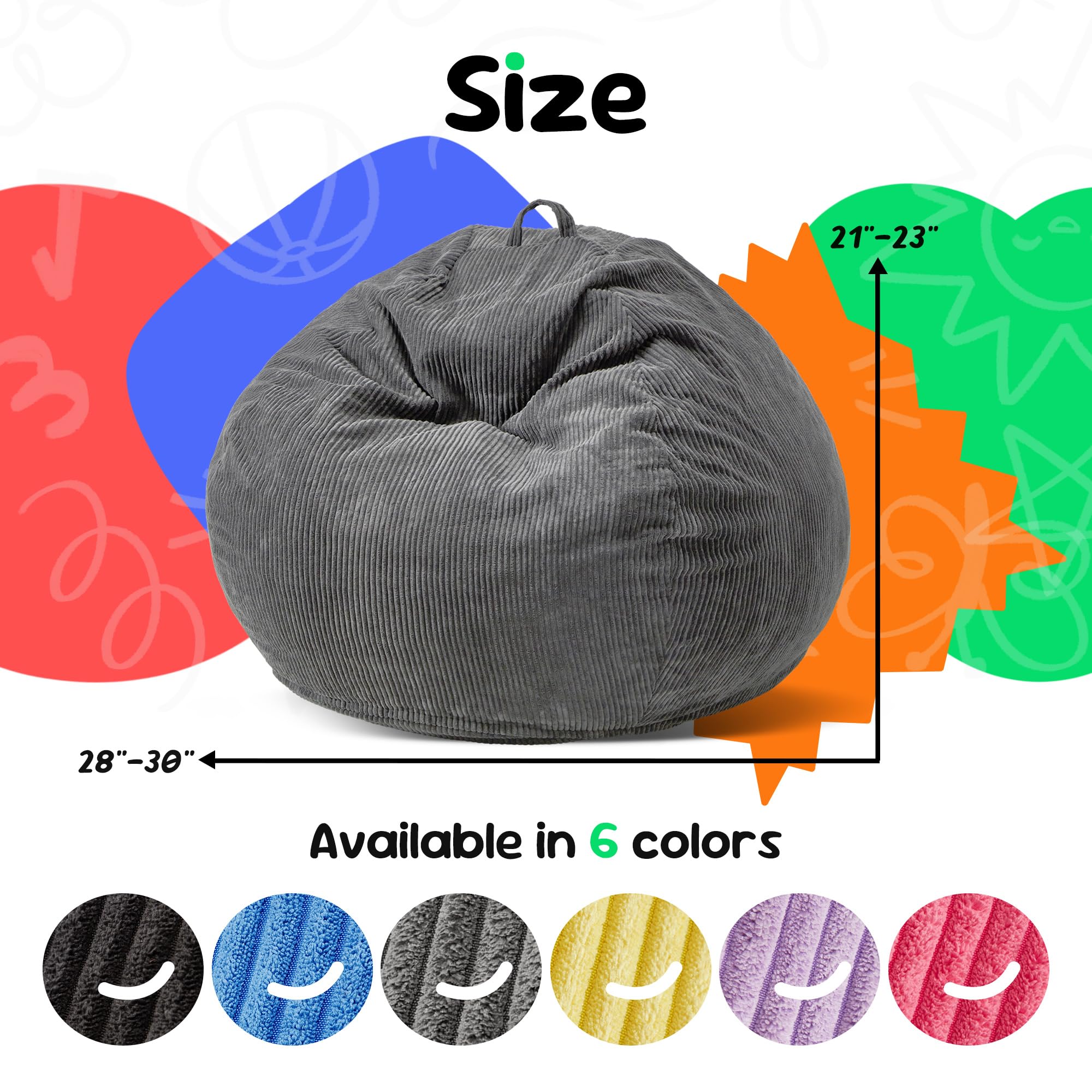 Hobestluk Sitzsack für Kinder, Tropfenform, abnehmbarer Bezug, Grau, 52 x 54,9 x 74 cm