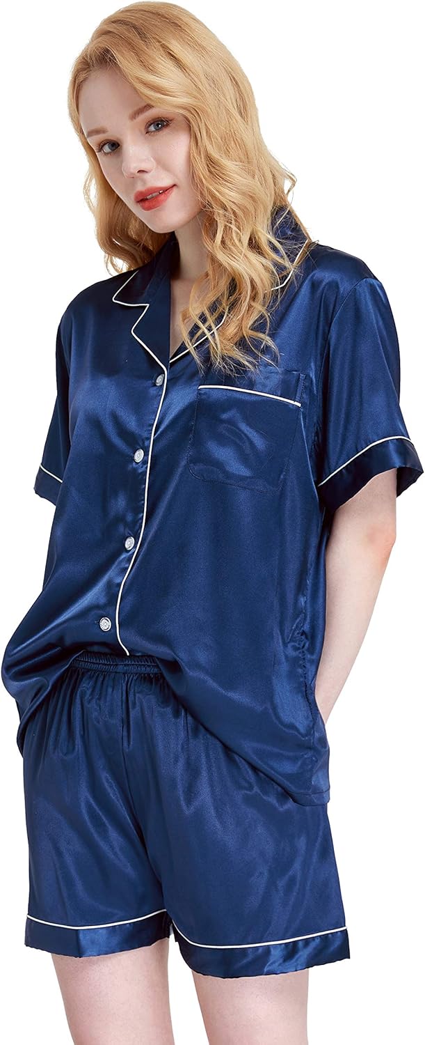 TONY AND CANDICE Women's Satin Sleepwear Short Sleeve Pajamas Set Button Down Nightwear - Image 4