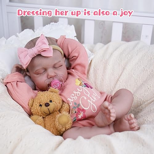 Miniatura 9 de EKOKIZ Muñecas de bebé recién nacido de 20 pulgadas, muñecas de bebé Reborn que se ven reales y realistas con cuerpo de tela suave, muñeca de bebé