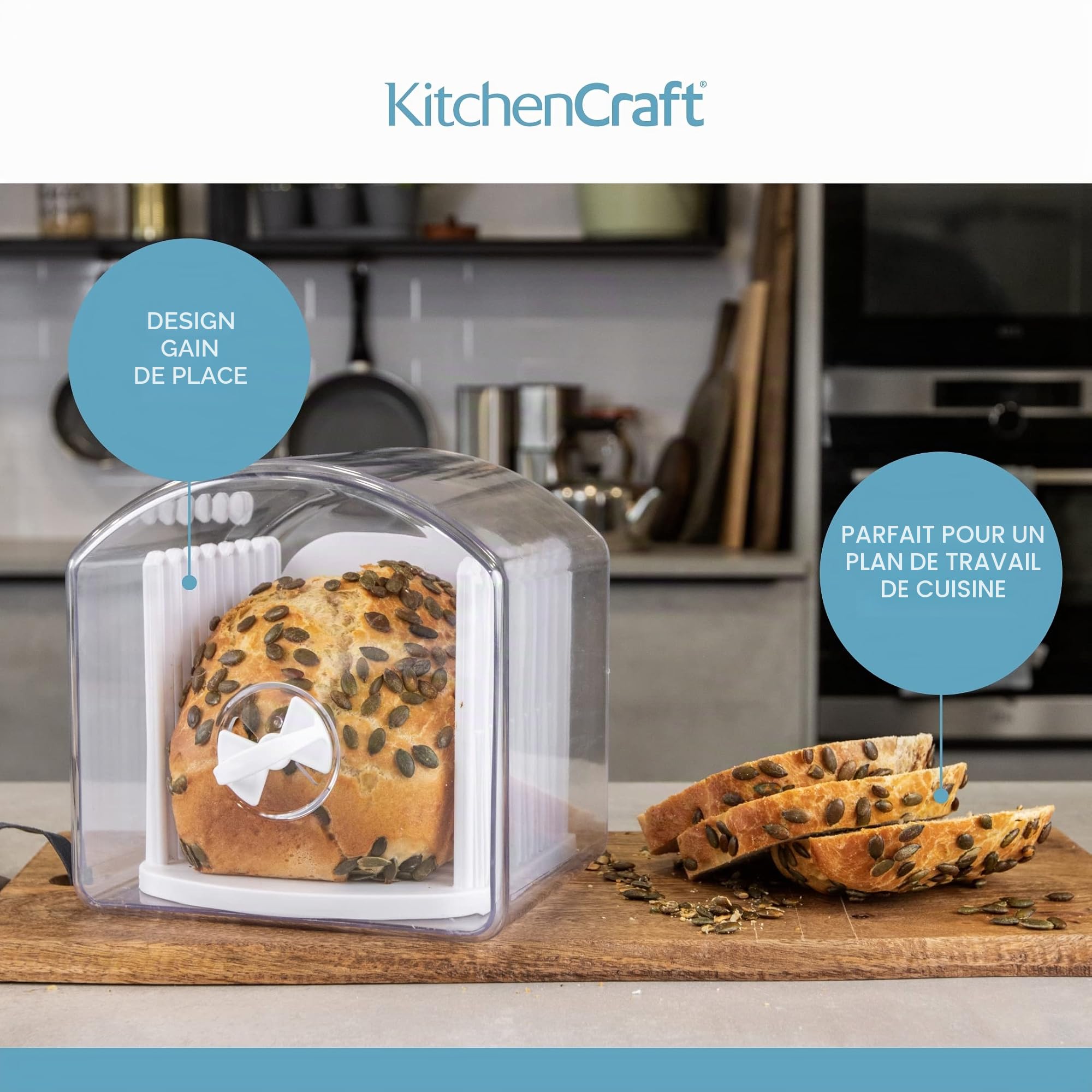 KC BLUE KitchenCraft Stay Fresh Boîte à Pain Extensible en Plastique avec Trancheur de Pain