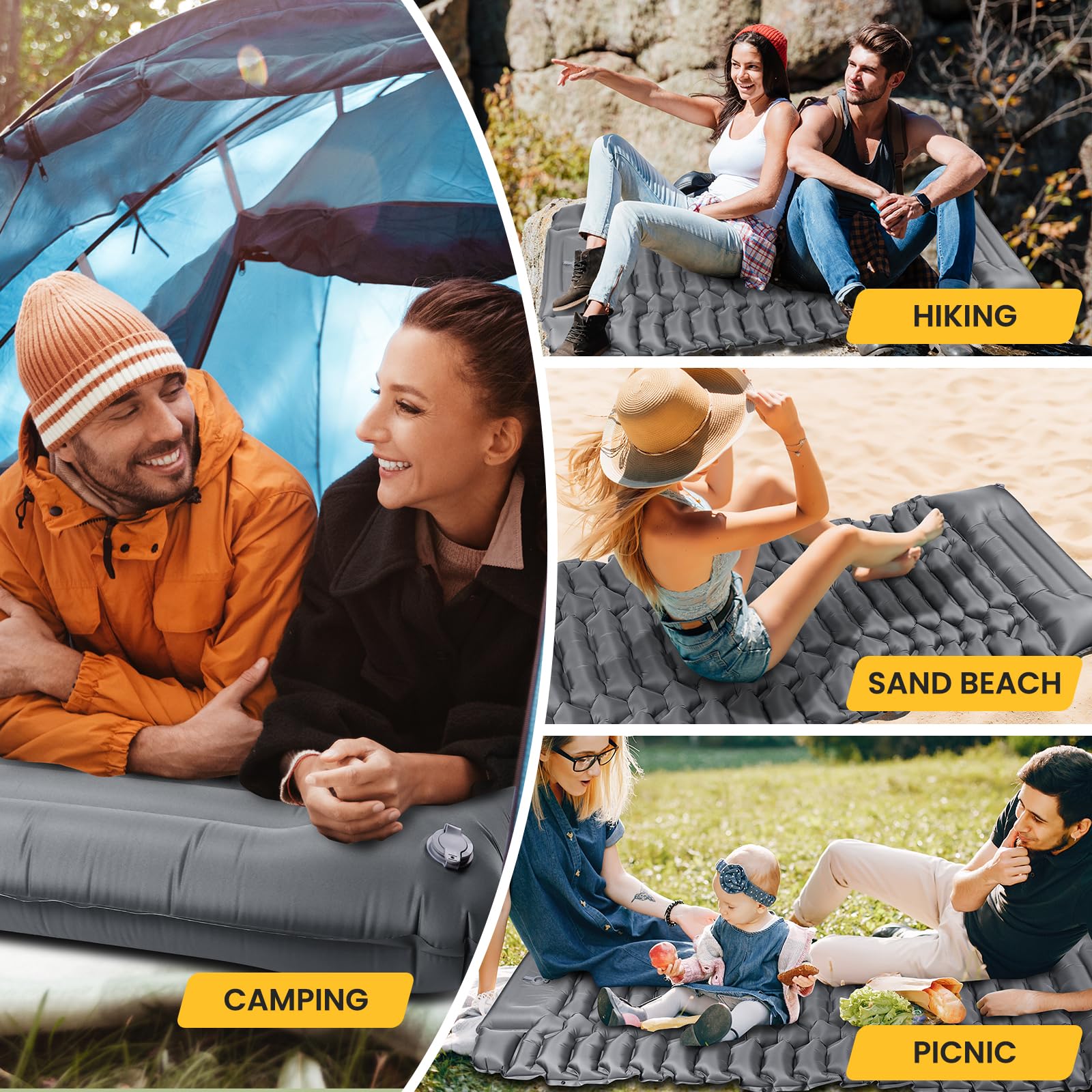 WARMTUYO Matelas isolant de camping, matelas gonflable ultra léger avec pompe à pied et oreiller, pliable, imperméable, anti-déchirure, pour randonnée, plage, extérieur