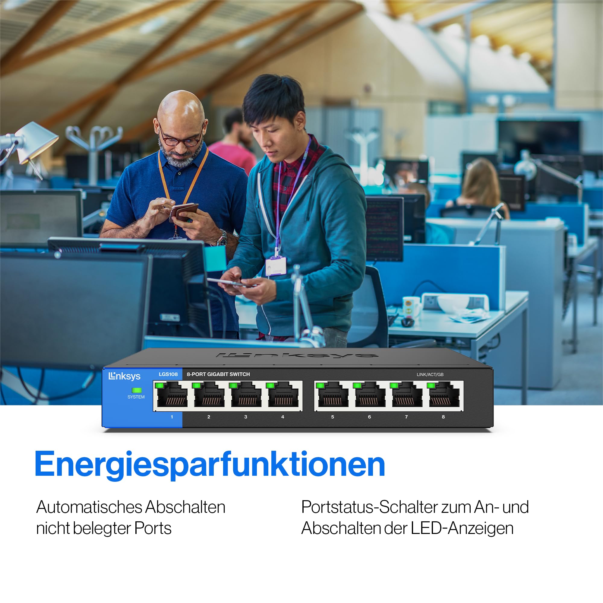 Linksys LGS108-EU 8-Port Unmanaged Gigabit-Netzwerk-Switch – Ethernet-Switch/Hub mit Metallgehäuse, Splitter – Platzierung an der Wand oder auf dem Schreibtisch im Büro oder zu Hause, Plug-and-Play, Color