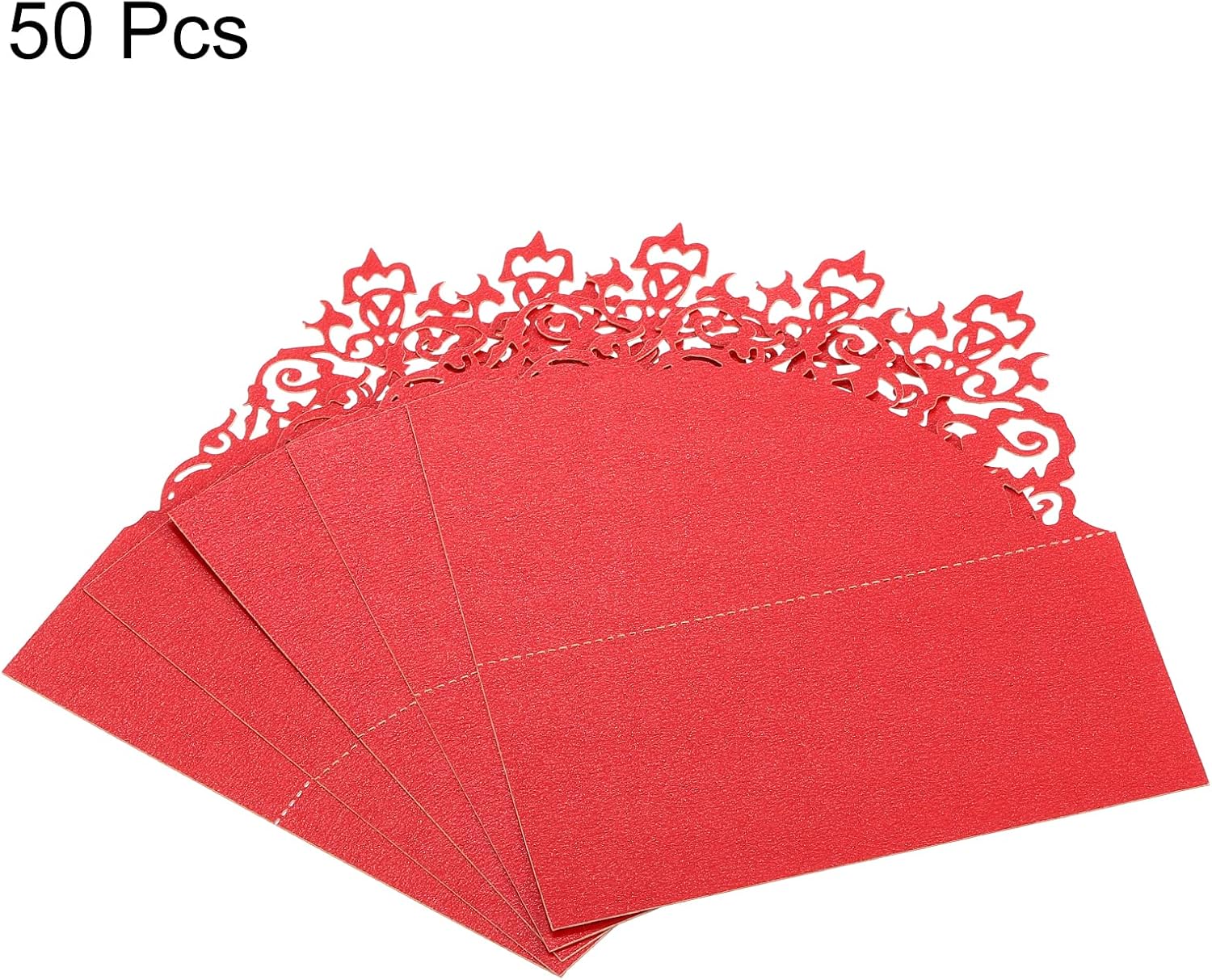PATIKIL Table Name Place Cards,50Pcs 3.9 x 3.9inch Favor Decor Hollow Design Seat Blank Card for Wedding Party Seating Place Cards Red