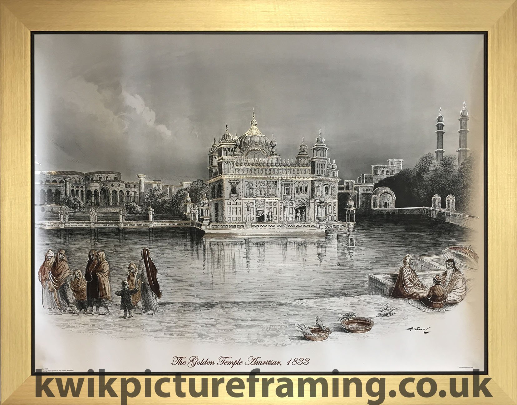 Kwik Picture Framing Ltd Gold En Temple Picture Frame Harmandir Sahib Amritsar Punjab India | 23 X 18 Inch Sikh Religious Wall Art Display | Rectangular Stand Or Wall Mount Frame | Made In Uk