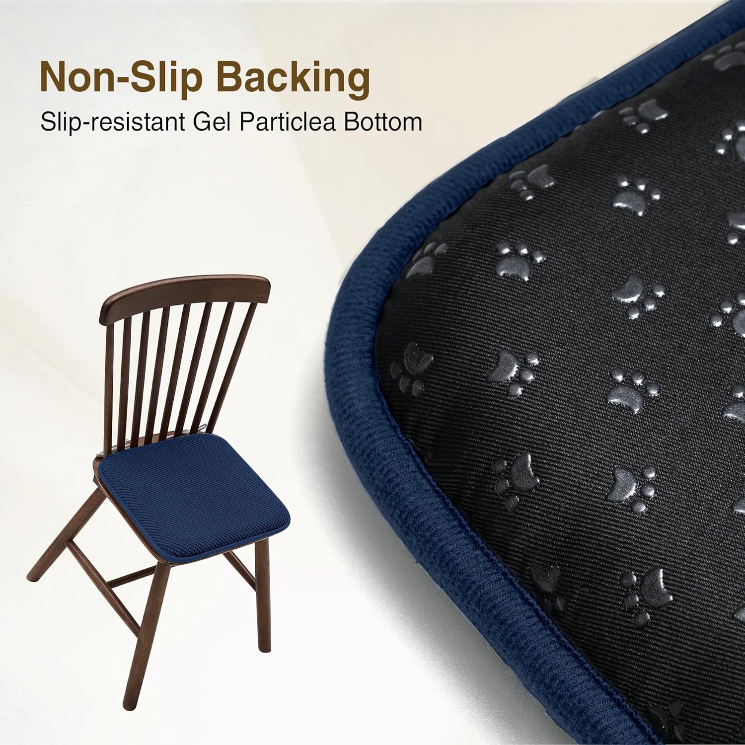 puredown® Chair Cushions for Dining Chairs, Set of 2 Memory Foam Seat Cushions with Non-Slip Backing & Ties, 16" x 16" x 1.5", Comfortable & Supportive Dining Chair Pads for Kitchen, Navy