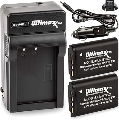 Ultimaxx AC/DC Rapid Home & Travel Charger with 2X BX1 Extended Life Battery (1600mAh) for Cyber-Shot DSC-HX95, HX99, HX350, RX1, RX1R II, RX100 (II/III/IV/V/VA/VI/VII), HDR-AS50, AS300, ZV-1 and More