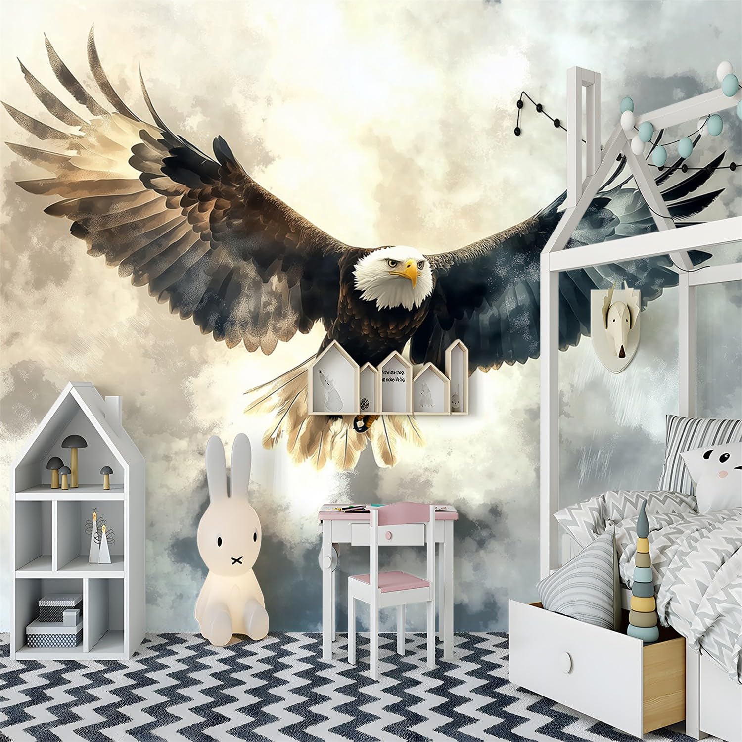 Papel pintado 250 x 175 cm, Animales De Acuarela Águila Diseño de fondo con efecto 3D de rollos de papel tapiz, Gris Papel pintado para el hogar, dormitorio, sala de estar